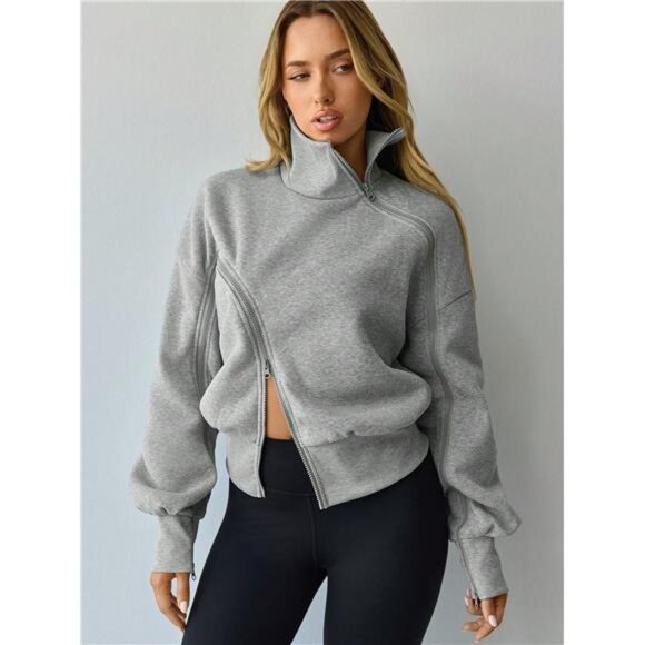 Tropiluxe Women's Thermal Lined High Neck Lantern Sleeve Zip Up